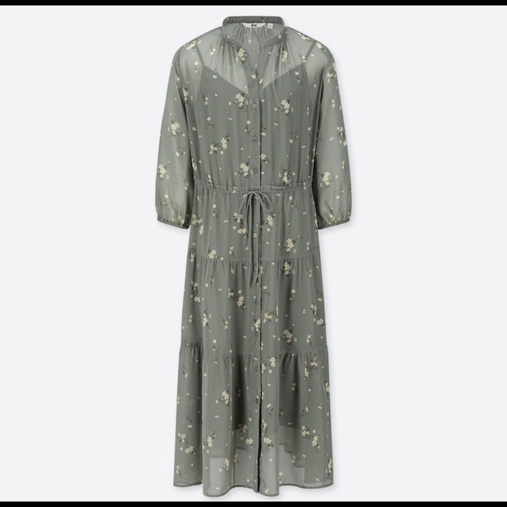 UNIQLO Women Chiffon Floral Print 3/4 Sleeve Dress